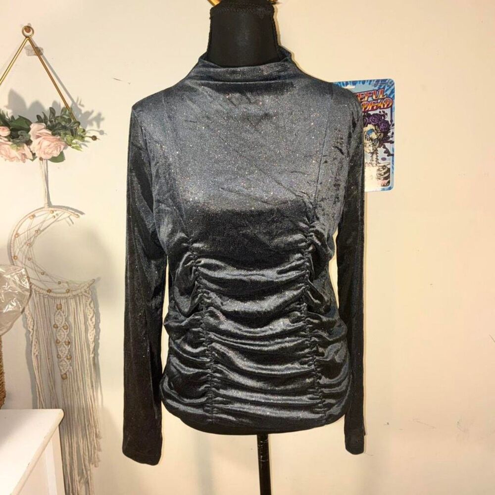A Love Story Mock Turtle Neck Velvet Texture Ranched Womens Long Sleeve (L)